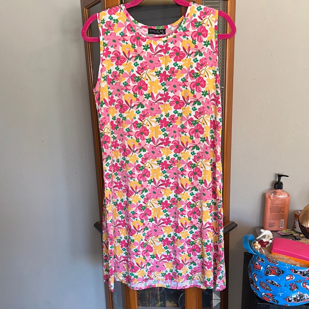 Floral Sleeveless Dress - Pink, Yellow, Green